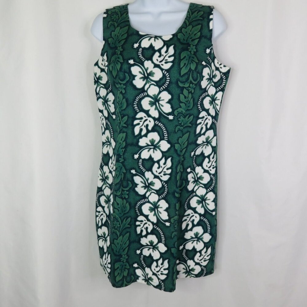 Ky's Hawaii Floral Hawaiian Dress  Size L Sheath Aloha Green Flower Panel Cotton